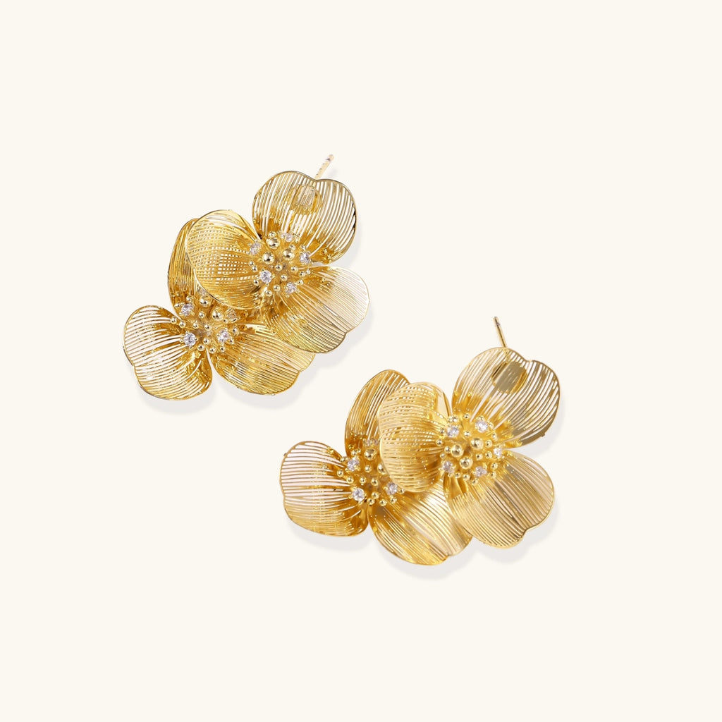 Brincos Duplos Flor Dourada