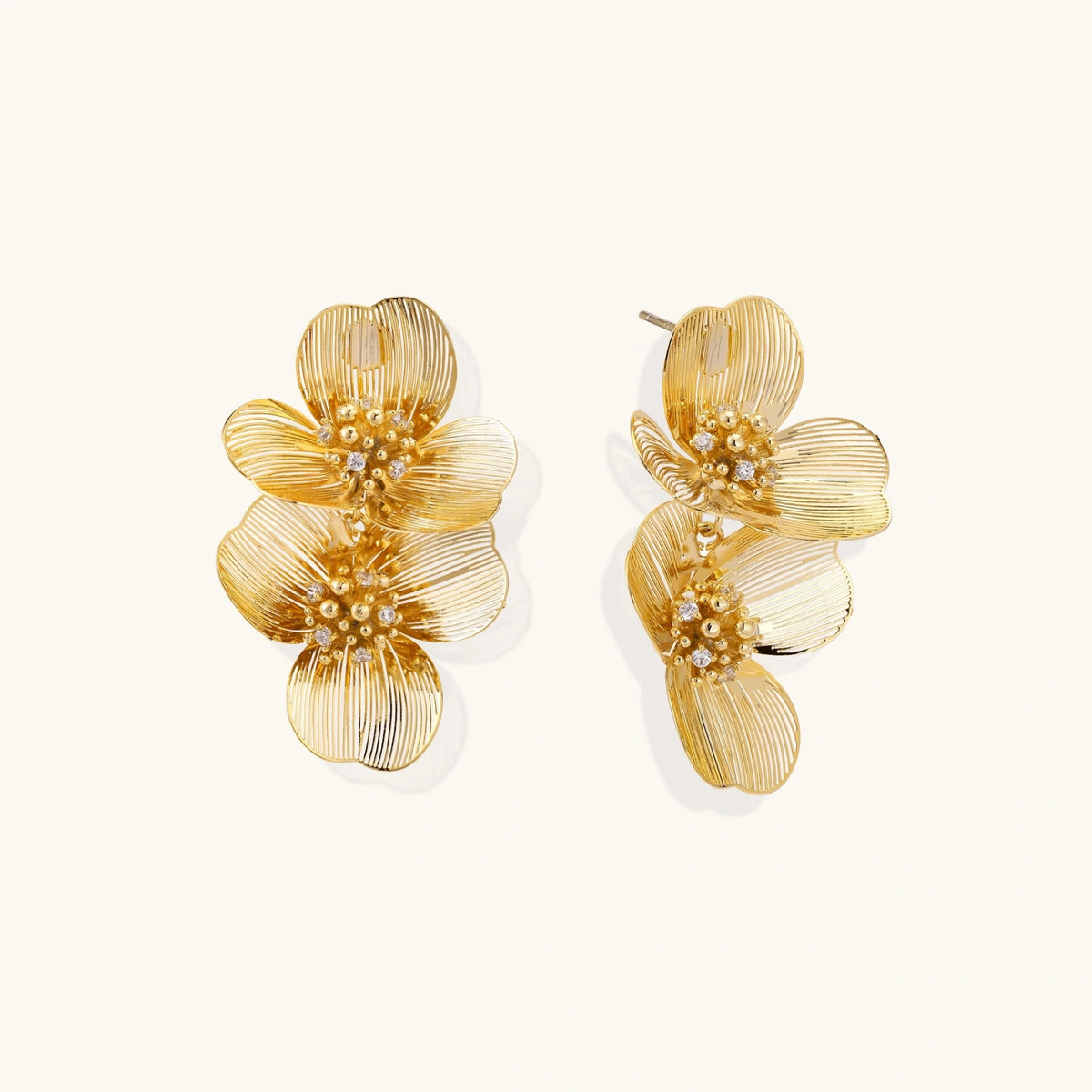 Brincos Duplos Flor Dourada
