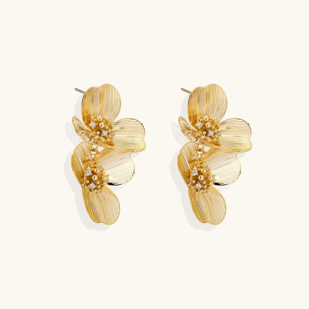 Brincos Duplos Flor Dourada