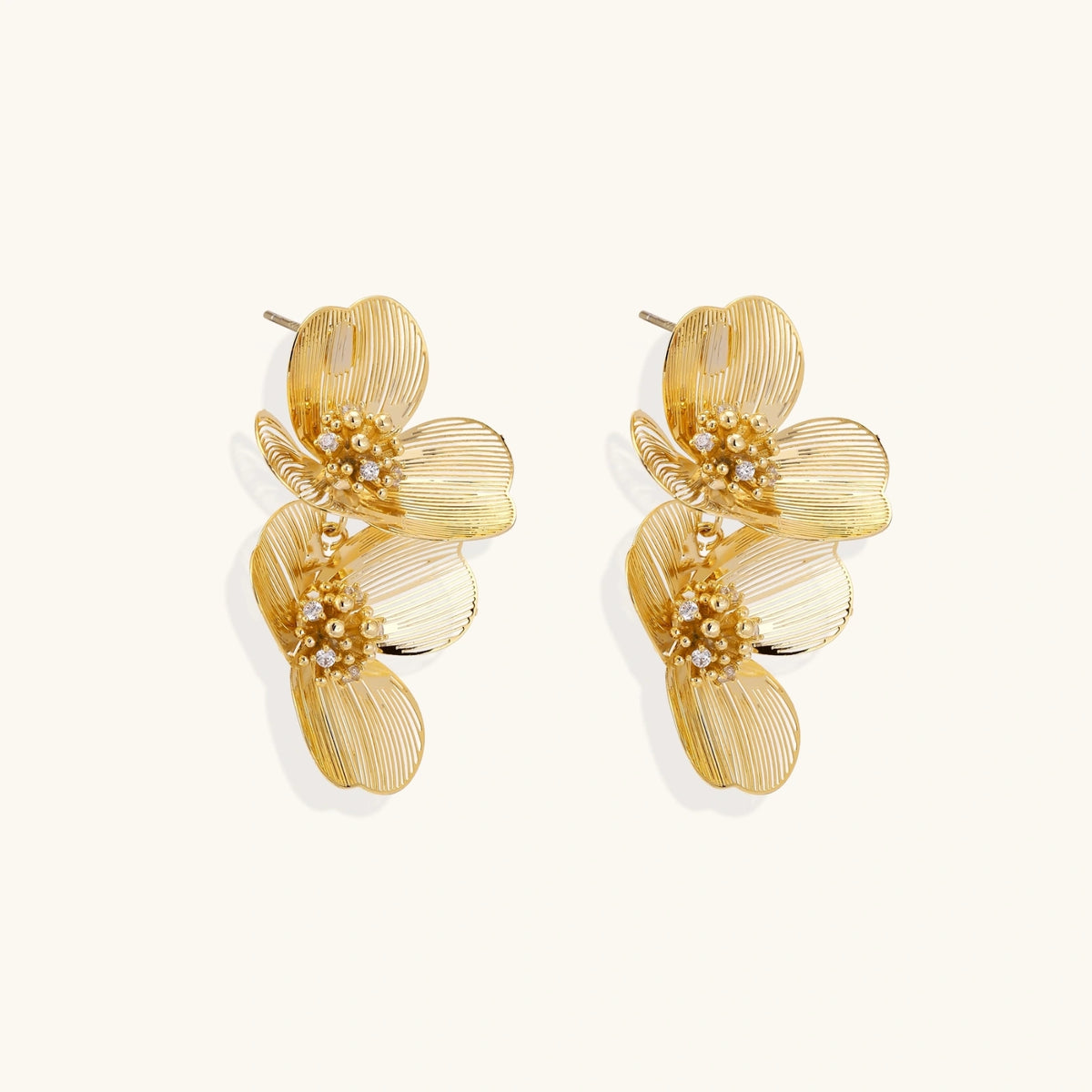 Brincos Duplos Flor Dourada